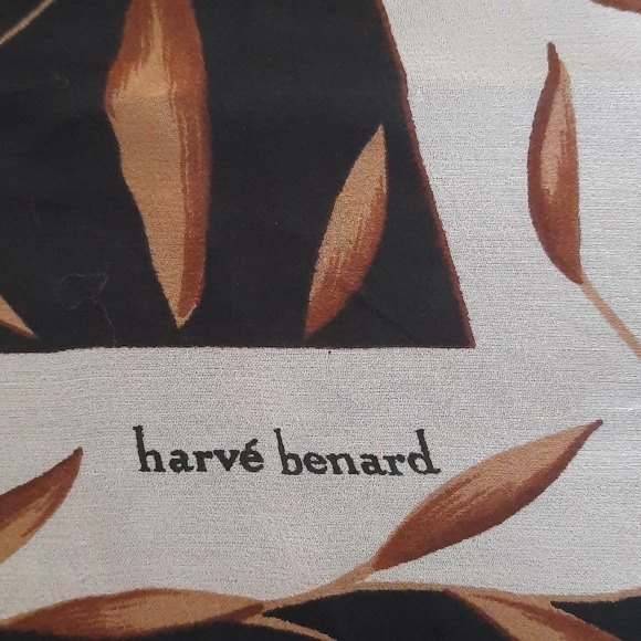 Silk Scarf Square Tagged Brown Tones Leaves Signed Vintage Harve Bernard - Picture 5 of 5